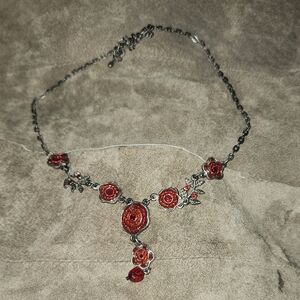 Elegant Red and Silver Floral Necklace